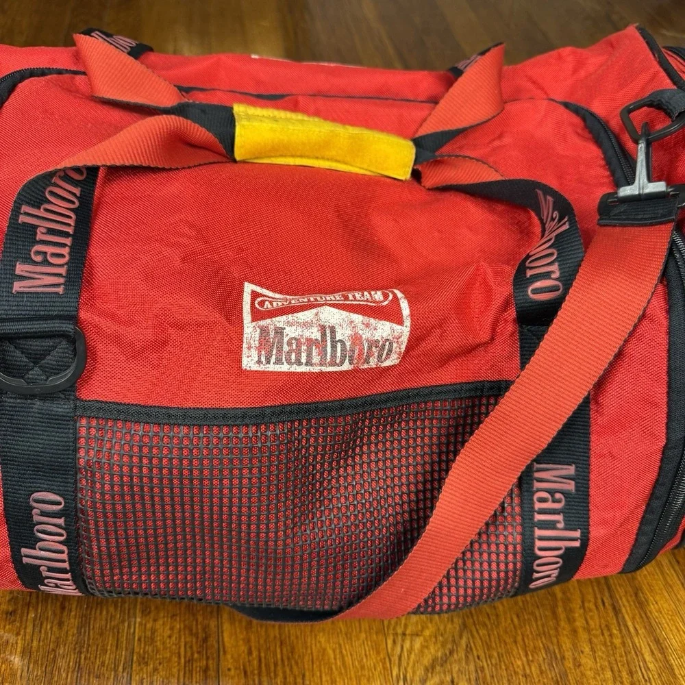 Vintage Marlboros Red and Black Duffle Bag Rare 90s Travel Bag Luggage
